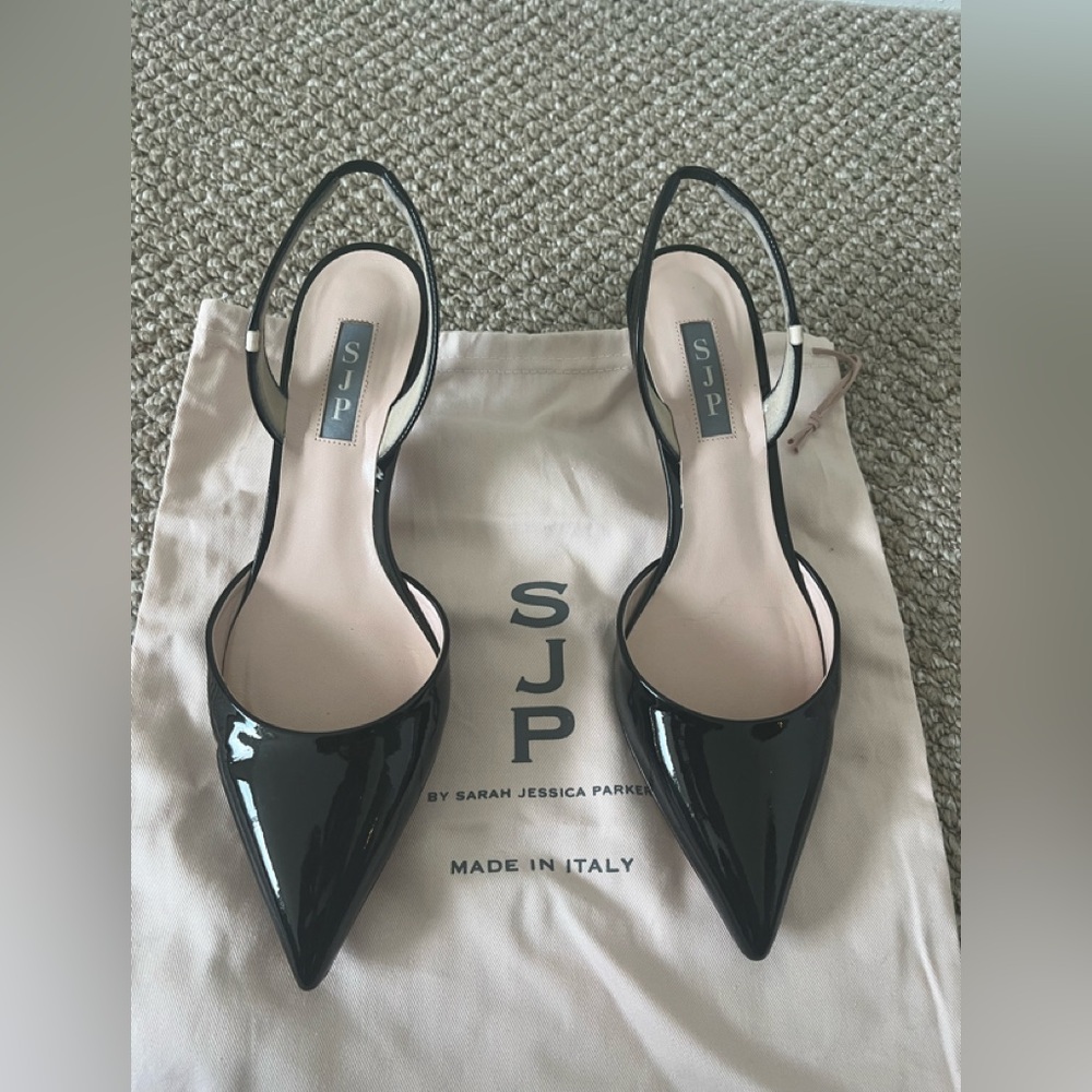 SJP by Sarah Jessica Parker Black Patent Leather Slingback Heels